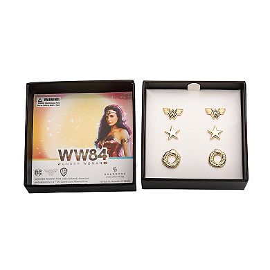 DC Comics Wonder Woman 1984 Gold Tone Stainless Steel Stud Earring Pack