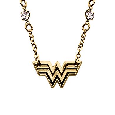 DC Comics Wonder Woman 1984 Gold Tone Stainless Steel Logo Pendant & Stud Earring Set 
