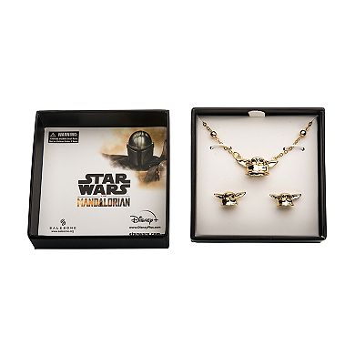 Star Wars The Mandalorain Gold Tone The Child Pendant Necklace & Earring Set