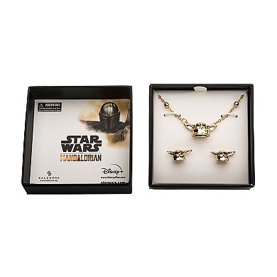 Star Wars The Mandalorain Gold Tone The Child Pendant Necklace & Earring Set 