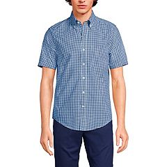 Lands' End Mens Short Sleeve Traditional Fit Essential Lightweight Poplin  Shirt Deep Sea Navy Gingham Regular Small at  Men's Clothing store