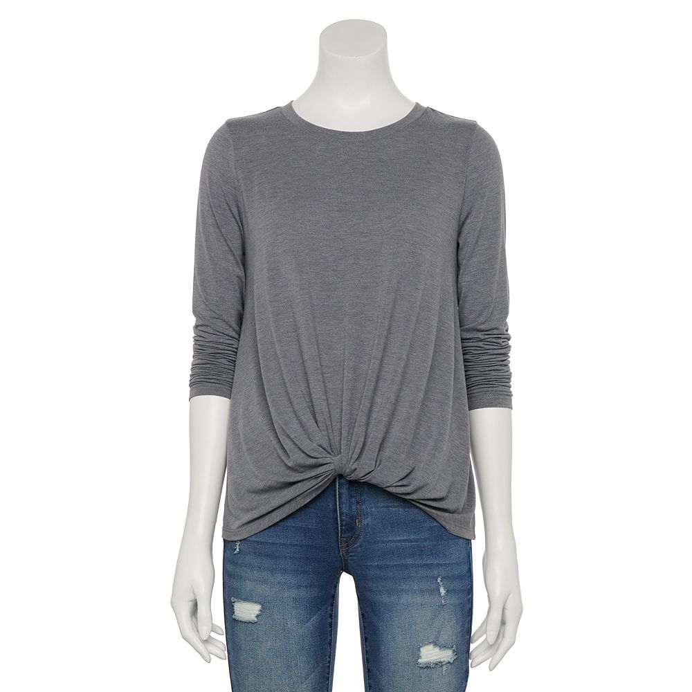 Juniors' Pink Republic Twist Front Long Sleeve Tee