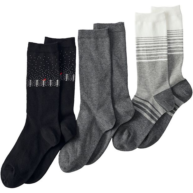 Womens Lands End Seamless Toe Patterned Crew Socks 3 Pack