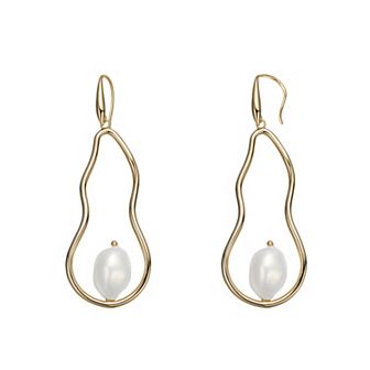 14k Gold Sterling Silver Freshwater Cultured Pearl Elongated Drop Earrings