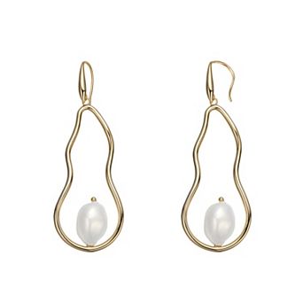 14k Gold Sterling Silver Freshwater Cultured Pearl Elongated Drop Earrings
