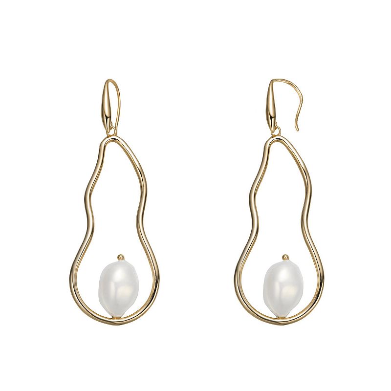14k Gold Sterling Silver Freshwater Cultured Pearl Elongated Drop Earrings,