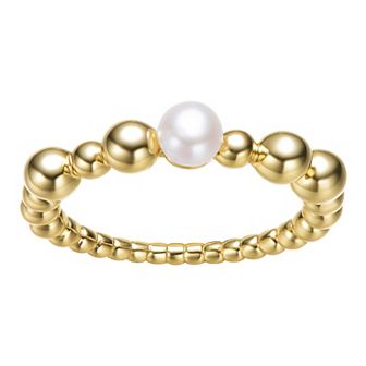 14k Gold Over Silver Ball & Freshwater Cultured Pearl Ring