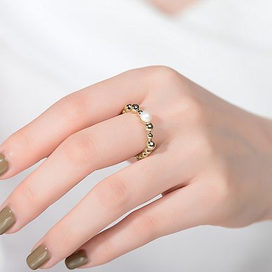 14k Gold Over Silver Ball & Freshwater Cultured Pearl Ring