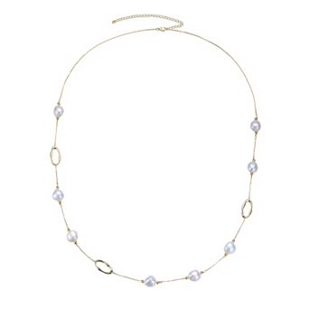 14k Gold Sterling Silver Freshwater Cultured Pearl Station Necklace