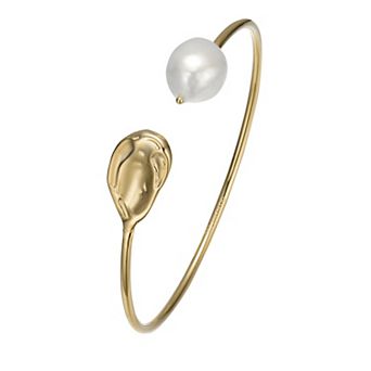 14k Gold Sterling Silver Freshwater Cultured Pearl Cuff Bracelet