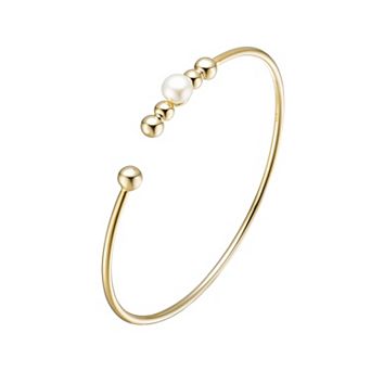 14k Gold Sterling Silver Freshwater Cultured Pearl Bangle Bracelet