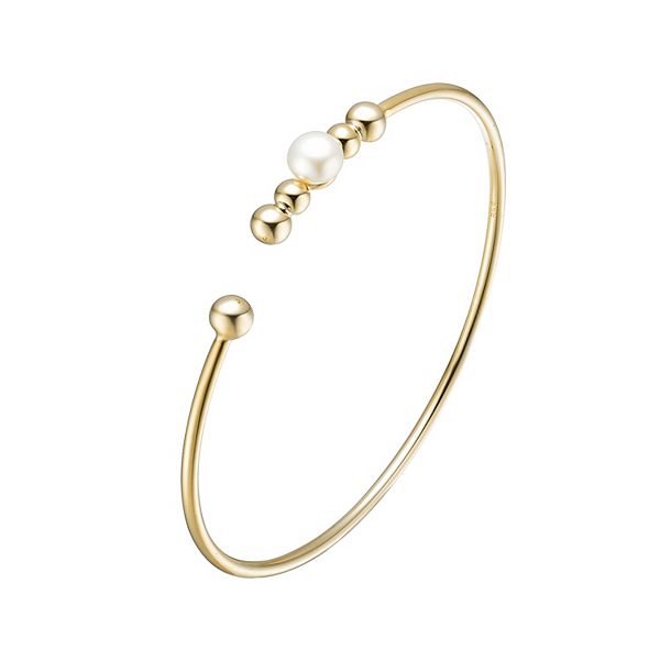 14k Gold Sterling Silver Freshwater Cultured Pearl Bangle Bracelet