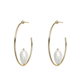 14k Gold Sterling Silver Freshwater Cultured Pearl Hoop Earrings