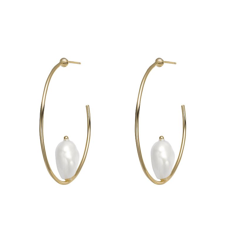 14k Gold Sterling Silver Freshwater Cultured Pearl Hoop Earrings, Women's, Gold Tone
