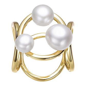 14k Gold Over Silver Freshwater Cultured Pearl Geometric Ring