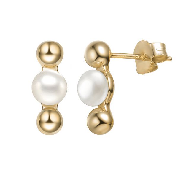 14k Gold Sterling Silver Freshwater Cultured Pearl Ball Earrings