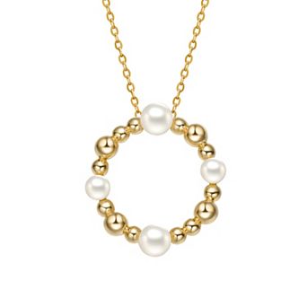 14k Gold Sterling Silver Freshwater Cultured Pearl Round Pendant Necklace