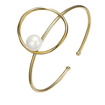14k Gold Sterling Silver Freshwater Cultured Pearl Cuff Bracelet
