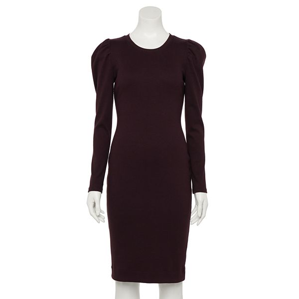 Women's Nine West Puff-Sleeve Rib Knit Midi Dress