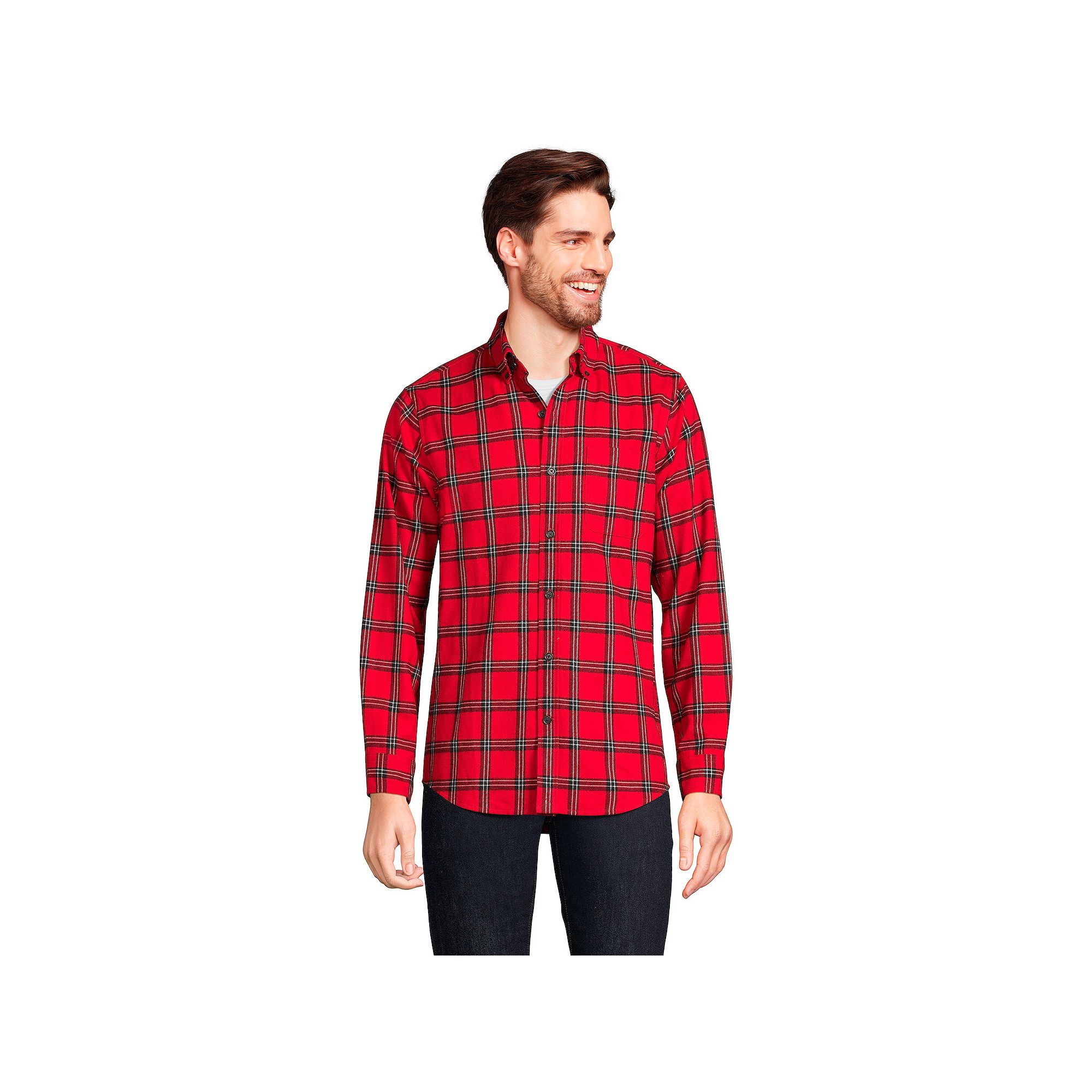 Mens Lands End Traditional-Fit Flagship Flannel Shirt, Size: Small, Red F
