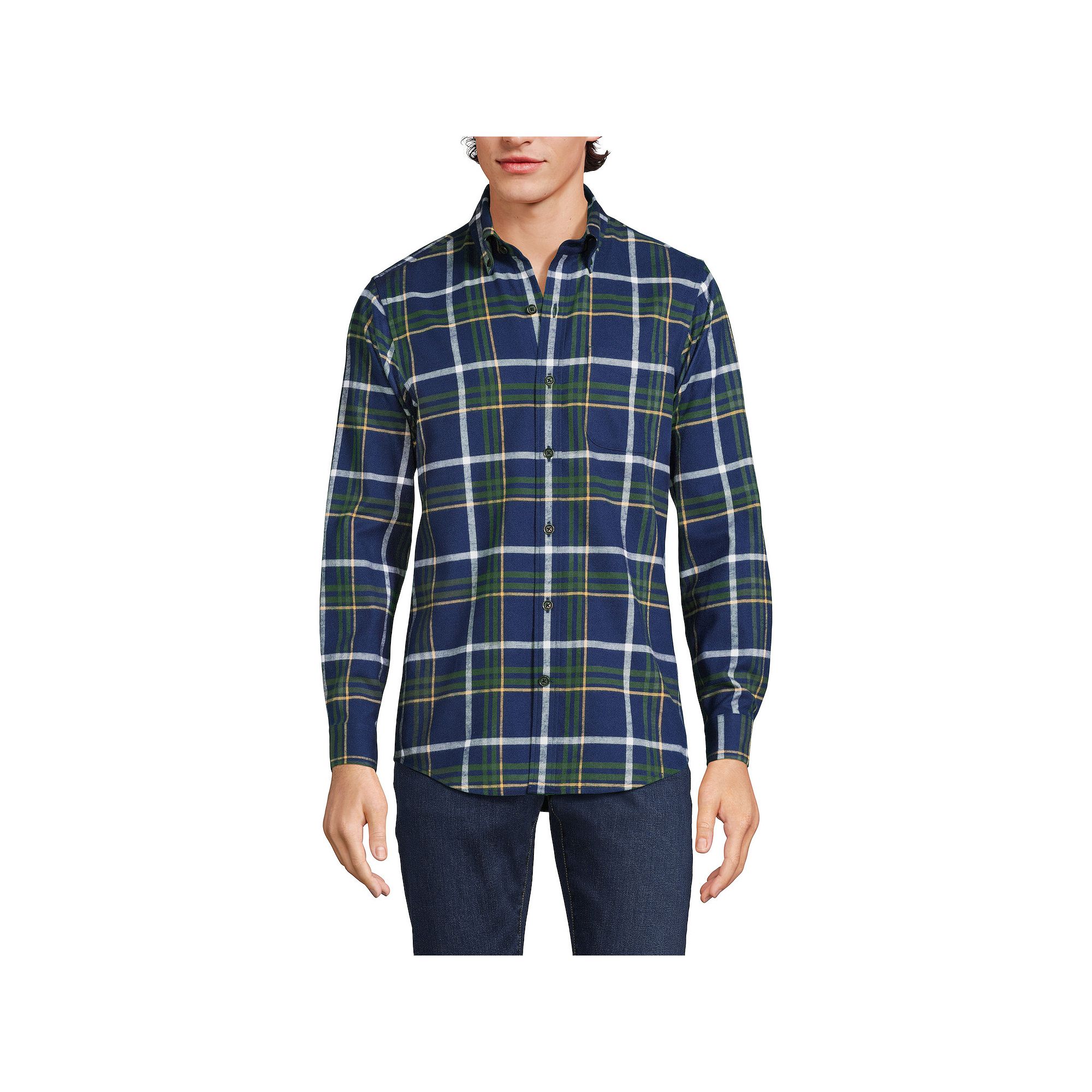 Mens Lands End Traditional-Fit Flagship Flannel Shirt, Size: Small, Navy 