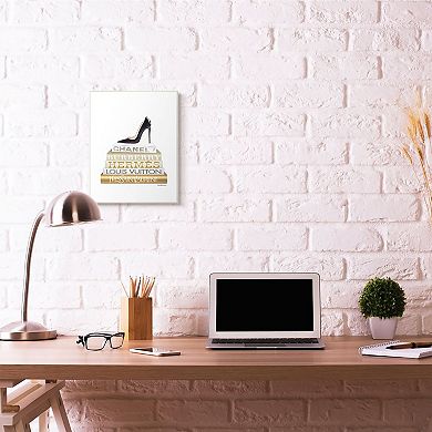 Stupell Home Decor Black Heels Bookstack Plaque Wall Art