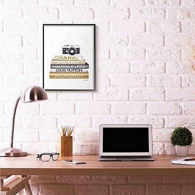 Stupell Home Decor Camera Bookstack Framed Wall Art