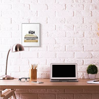 Stupell Home Decor Camera Bookstack Glam Framed Wall Art
