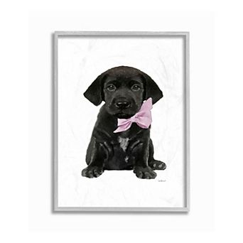 Stupell Home Decor Puppy Pink Bow Watercolor Framed Wall Art