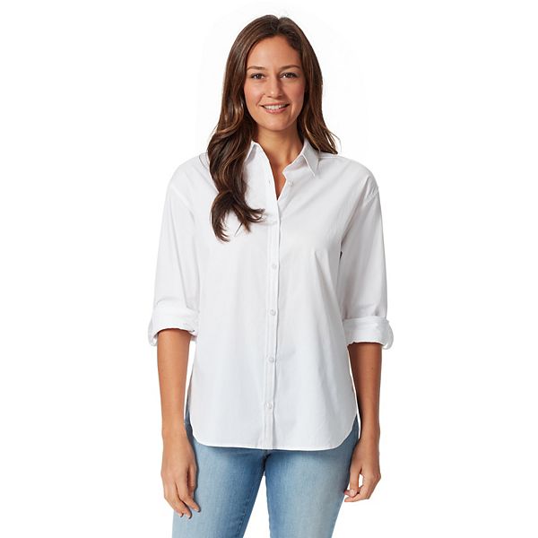 Gloria Vanderbilt Women's Amanda Monogram Button Down Shirt, Navy Stripe XS  