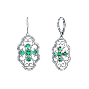 Sterling Silver Cubic Zirconia Leverback Filigree Earrings