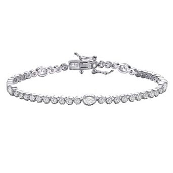 Sterling Silver Round & Oval Cubic Zirconia Tennis Bracelet
