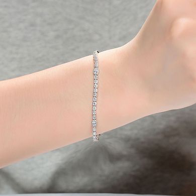 Sterling Silver Round & Oval Cubic Zirconia Tennis Bracelet