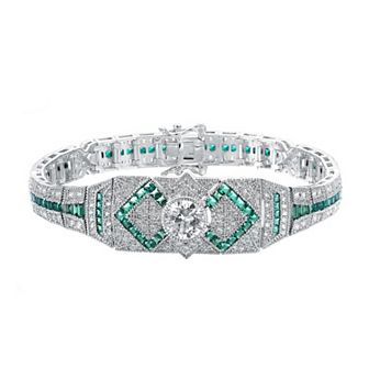 Sterling Silver Round & Baguette Cubic Zirconia Link Bracelet