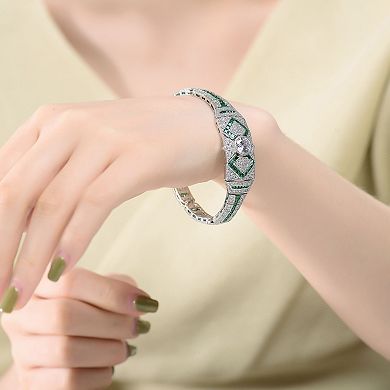 Sterling Silver Round & Baguette Cubic Zirconia Link Bracelet