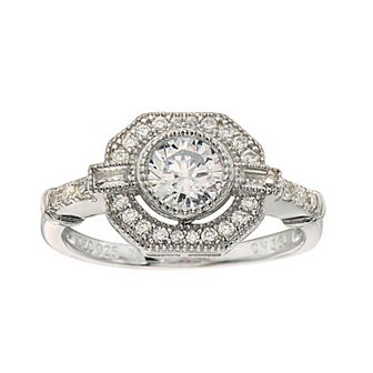 Sterling Silver Cubic Zirconia Halo Engagement Ring