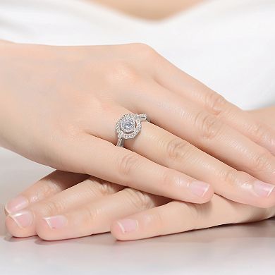 Sterling Silver Cubic Zirconia Halo Engagement Ring