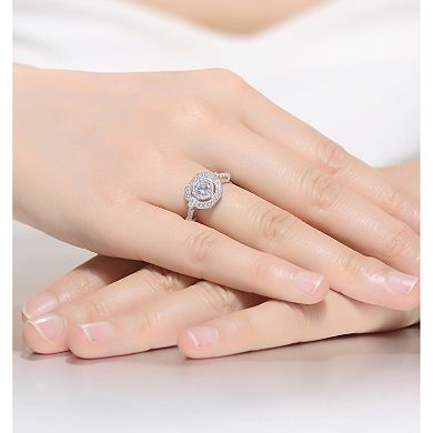 Sterling Silver Cubic Zirconia Halo Engagement Ring