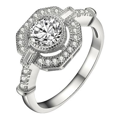 Sterling Silver Cubic Zirconia Halo Engagement Ring