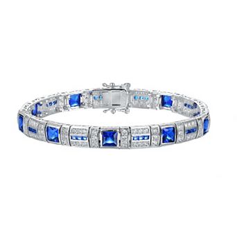 Sterling Silver & Blue Cubic Zirconia Square Link Bracelet