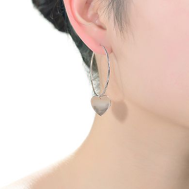 Two Tone Sterling Silver Heart Dangle Hoop Earrings