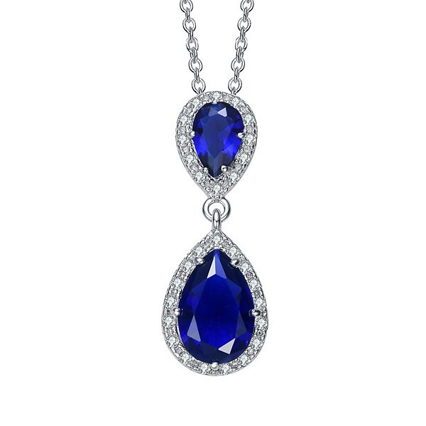 Sterling Silver Cubic Zirconia Double Teardrop Pendant Necklace