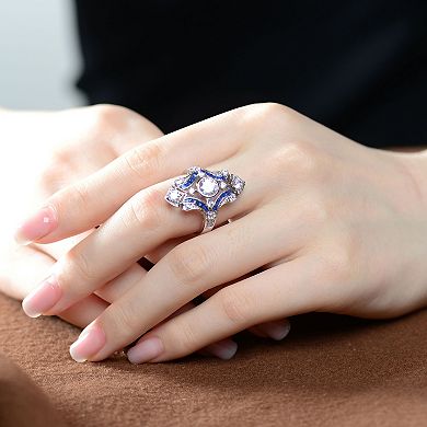 Sterling Silver Cubic Zirconia Convex Cocktail Ring