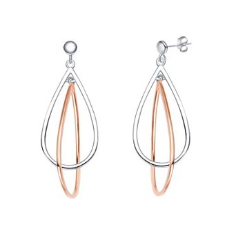 Two Tone Sterling Silver Pear Dangle Earrings