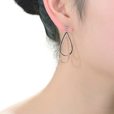Two Tone Sterling Silver Pear Dangle Earrings
