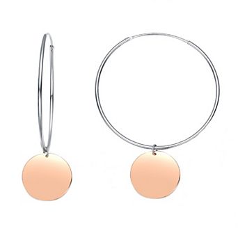 18k Rose Gold Over Silver Dangle Hoop Earrings