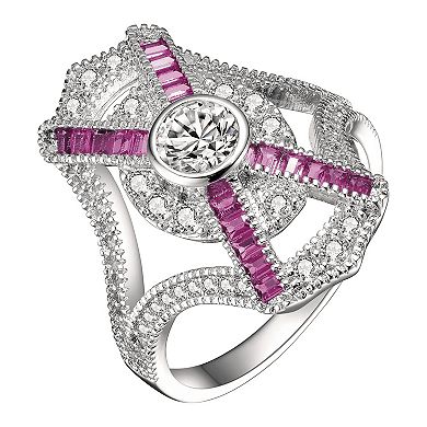 Sterling Silver Cubic Zirconia Baguette Cocktail Ring