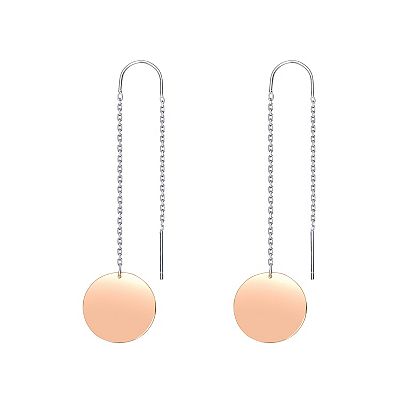 18k Rose Gold Over Silver Disc Threader Earrings, Women's, Rose Tone