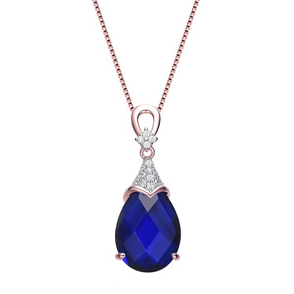 Rose Gold Tone Sterling Silver Cubic Zirconia Teardrop Pendant Necklace