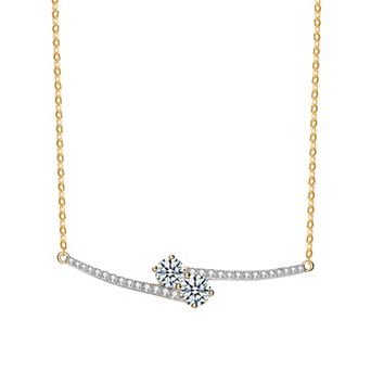 14k Gold Over Silver Cubic Zirconia Bypass Necklace